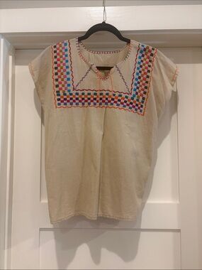 Embroidered Cream Women’s Top with Multicolor Yoke